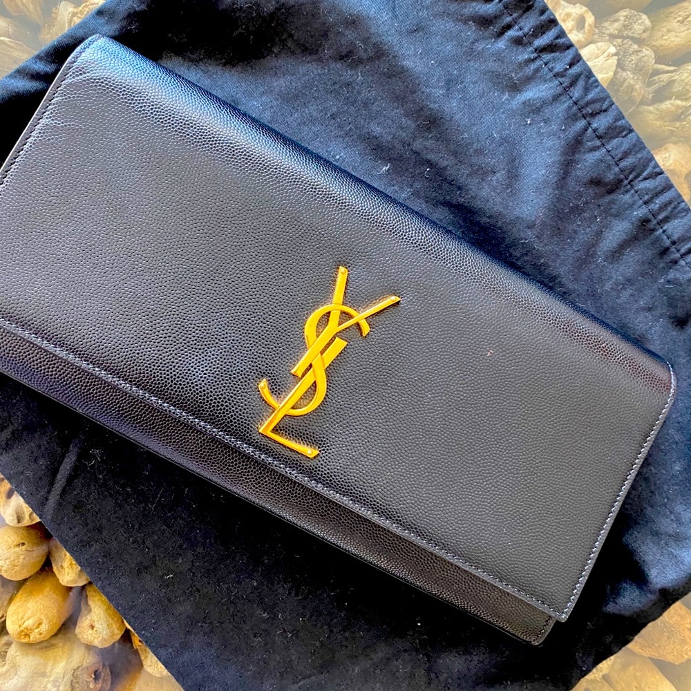 YSL Black Pebbled Leather Cassandra Clutch Bag